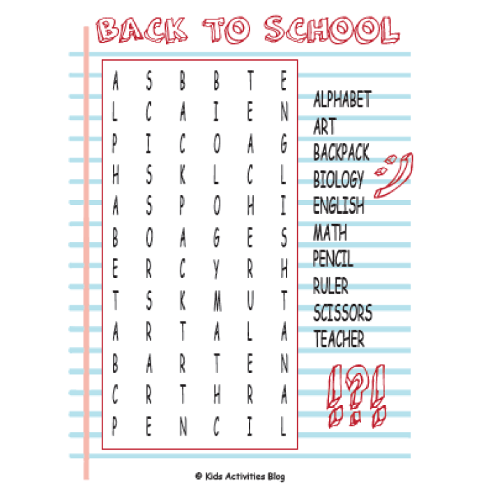 Pencarian Kata Kembali ke Sekolah: Aktivitas Menarik